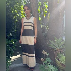 Vintage 90s Kaat Tilley Satin Black and Ecru Striped dress size XS-S